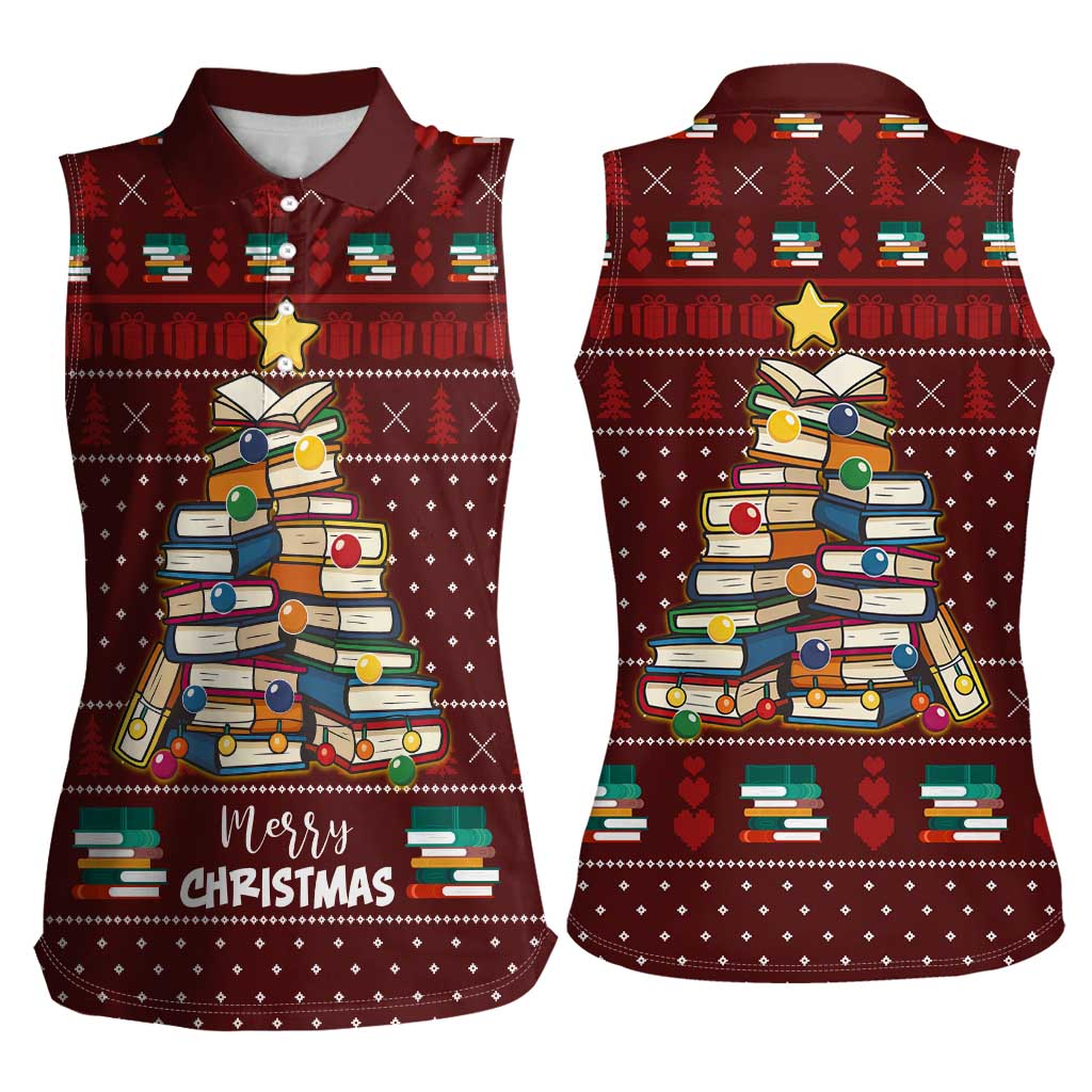 Book Pine Merry Christmas Women Sleeveless Polo Shirt Xmas Holiday Patterns - Wonder Print Shop