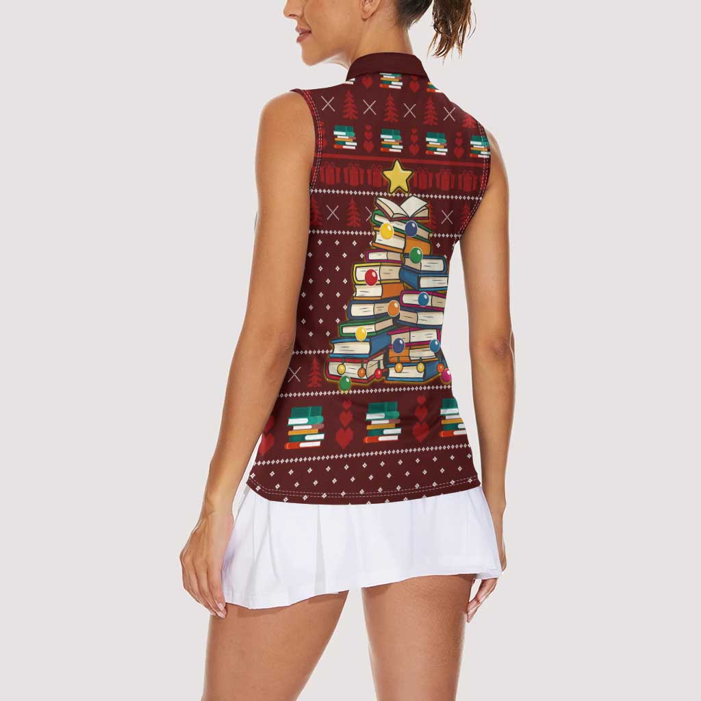 Book Pine Merry Christmas Women Sleeveless Polo Shirt Xmas Holiday Patterns - Wonder Print Shop