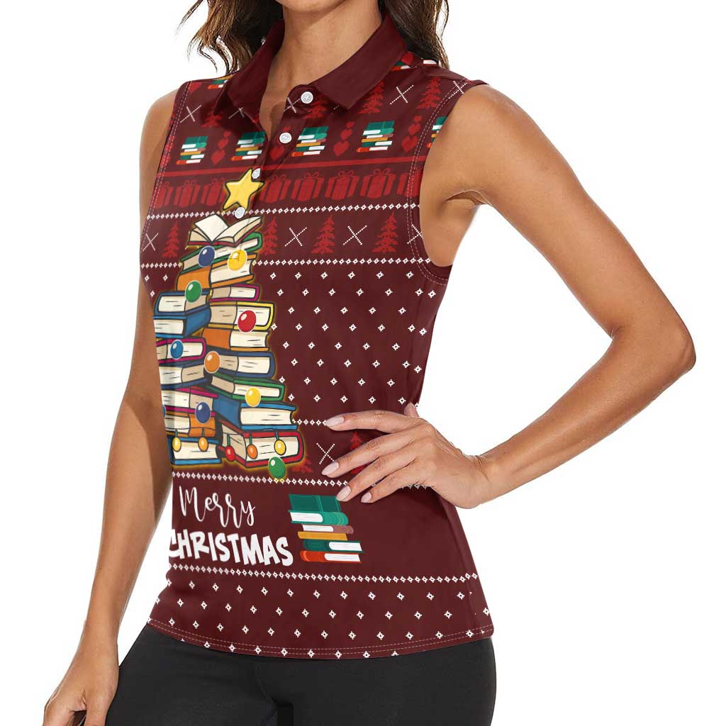 Book Pine Merry Christmas Women Sleeveless Polo Shirt Xmas Holiday Patterns - Wonder Print Shop