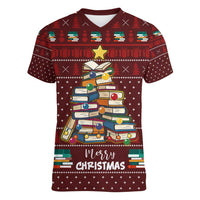 Book Pine Merry Christmas Women V-Neck T-Shirt Xmas Holiday Patterns - Wonder Print Shop