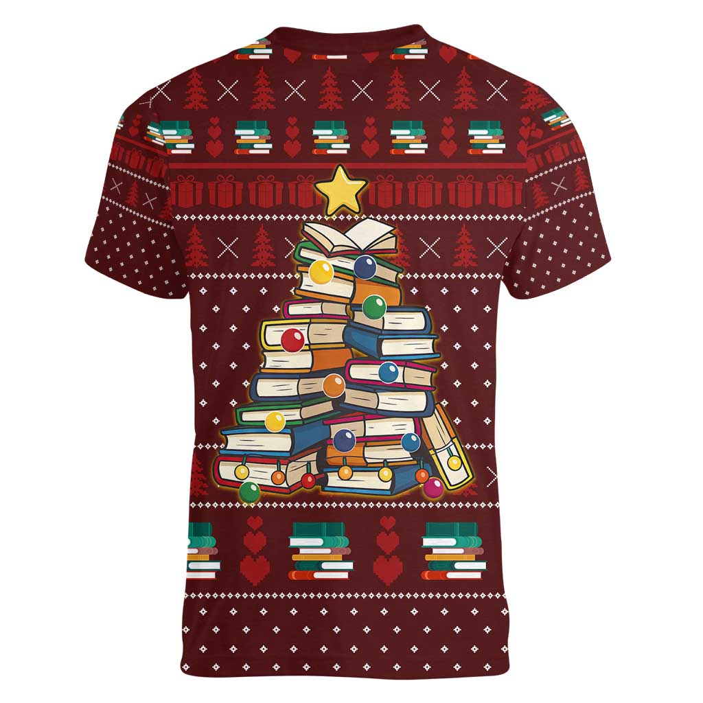 Book Pine Merry Christmas Women V-Neck T-Shirt Xmas Holiday Patterns - Wonder Print Shop