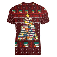 Book Pine Merry Christmas Women V-Neck T-Shirt Xmas Holiday Patterns - Wonder Print Shop