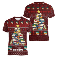 Book Pine Merry Christmas Women V-Neck T-Shirt Xmas Holiday Patterns - Wonder Print Shop