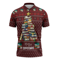 Book Pine Merry Christmas Zipper Polo Shirt Xmas Holiday Patterns - Wonder Print Shop