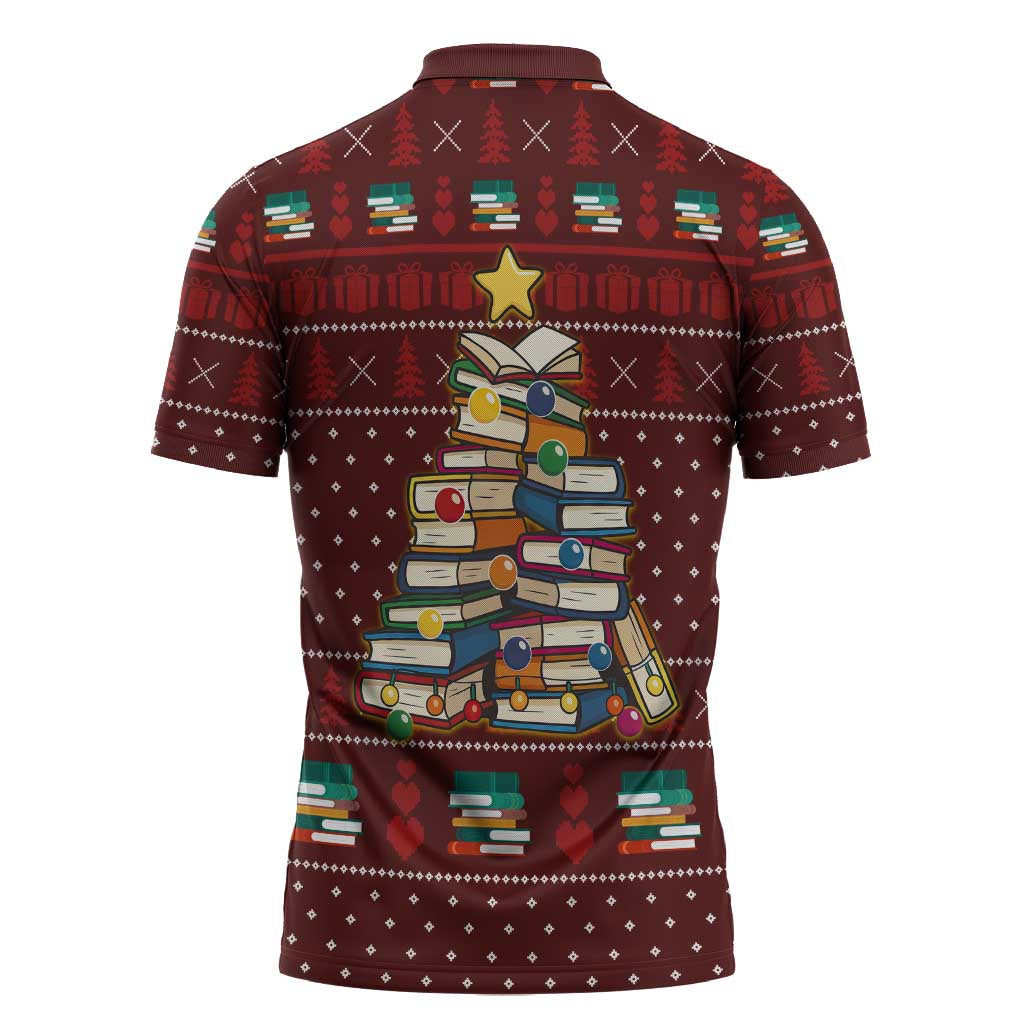 Book Pine Merry Christmas Zipper Polo Shirt Xmas Holiday Patterns - Wonder Print Shop