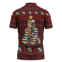 Book Pine Merry Christmas Zipper Polo Shirt Xmas Holiday Patterns - Wonder Print Shop