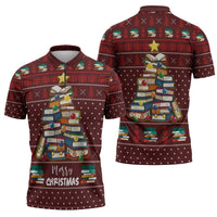 Book Pine Merry Christmas Zipper Polo Shirt Xmas Holiday Patterns - Wonder Print Shop
