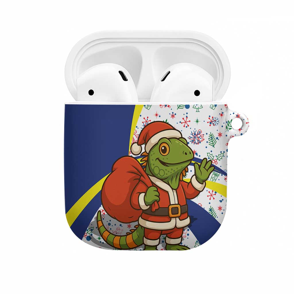 Curacao Christmas AirPods Case with Santa Lizard Crown Gifts Snowflakes and Holiday Icons Design - Wonder Print Shop