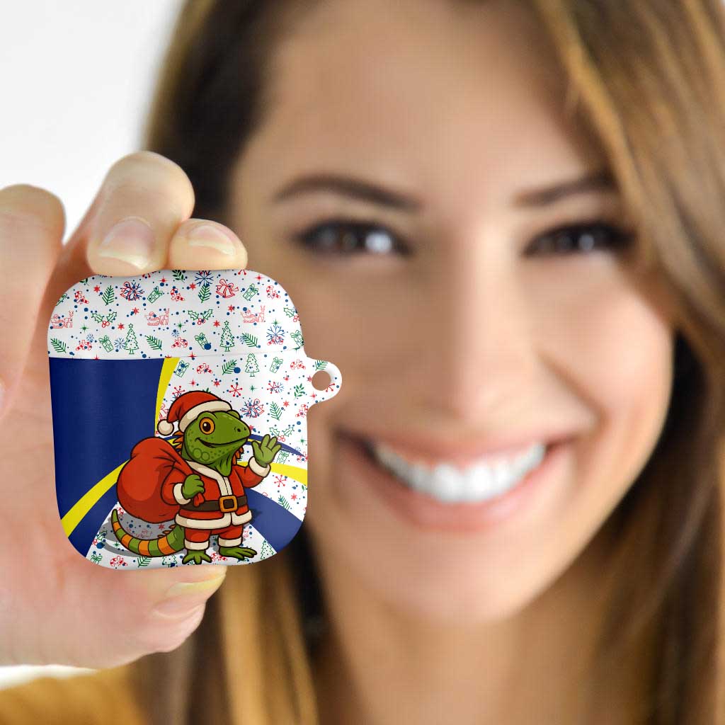 Curacao Christmas AirPods Case with Santa Lizard Crown Gifts Snowflakes and Holiday Icons Design - Wonder Print Shop