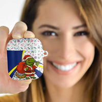 Curacao Christmas AirPods Case with Santa Lizard Crown Gifts Snowflakes and Holiday Icons Design - Wonder Print Shop