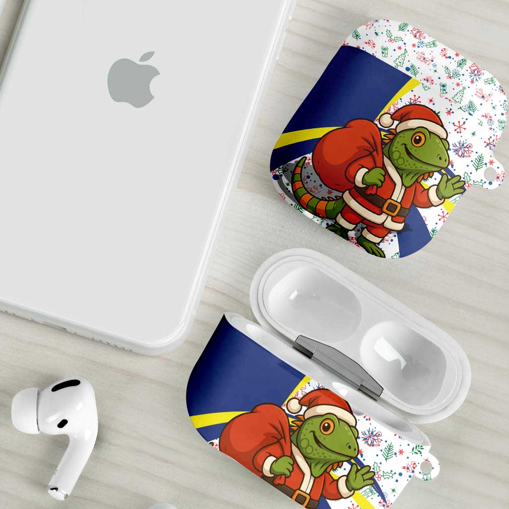 Curacao Christmas AirPods Case with Santa Lizard Crown Gifts Snowflakes and Holiday Icons Design - Wonder Print Shop