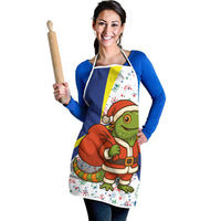 Curacao Christmas Apron with Santa Lizard Crown Gifts Snowflakes and Holiday Icons Design - Wonder Print Shop