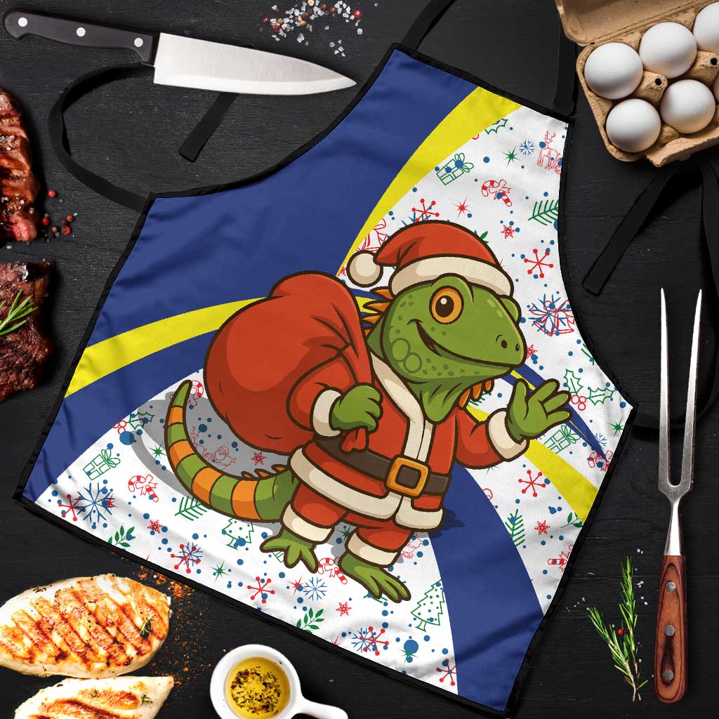 Curacao Christmas Apron with Santa Lizard Crown Gifts Snowflakes and Holiday Icons Design - Wonder Print Shop