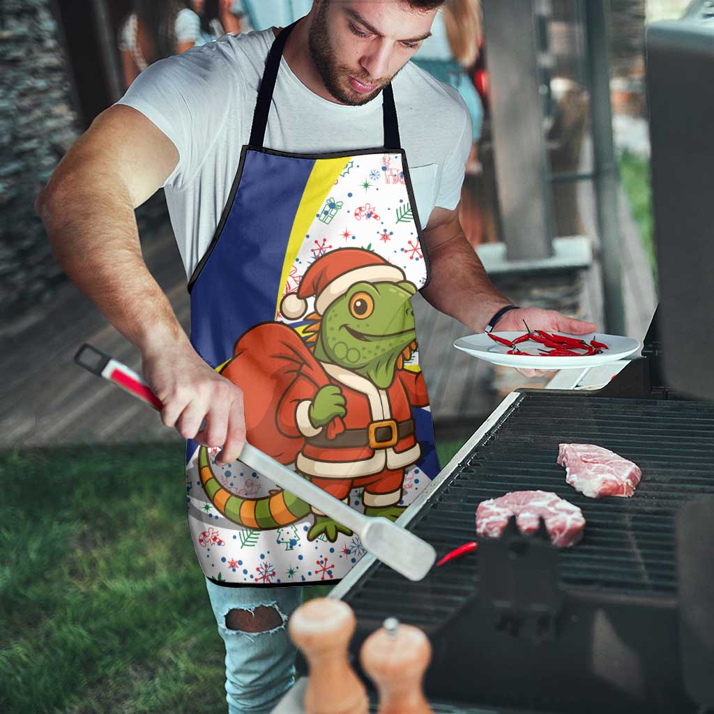 Curacao Christmas Apron with Santa Lizard Crown Gifts Snowflakes and Holiday Icons Design - Wonder Print Shop