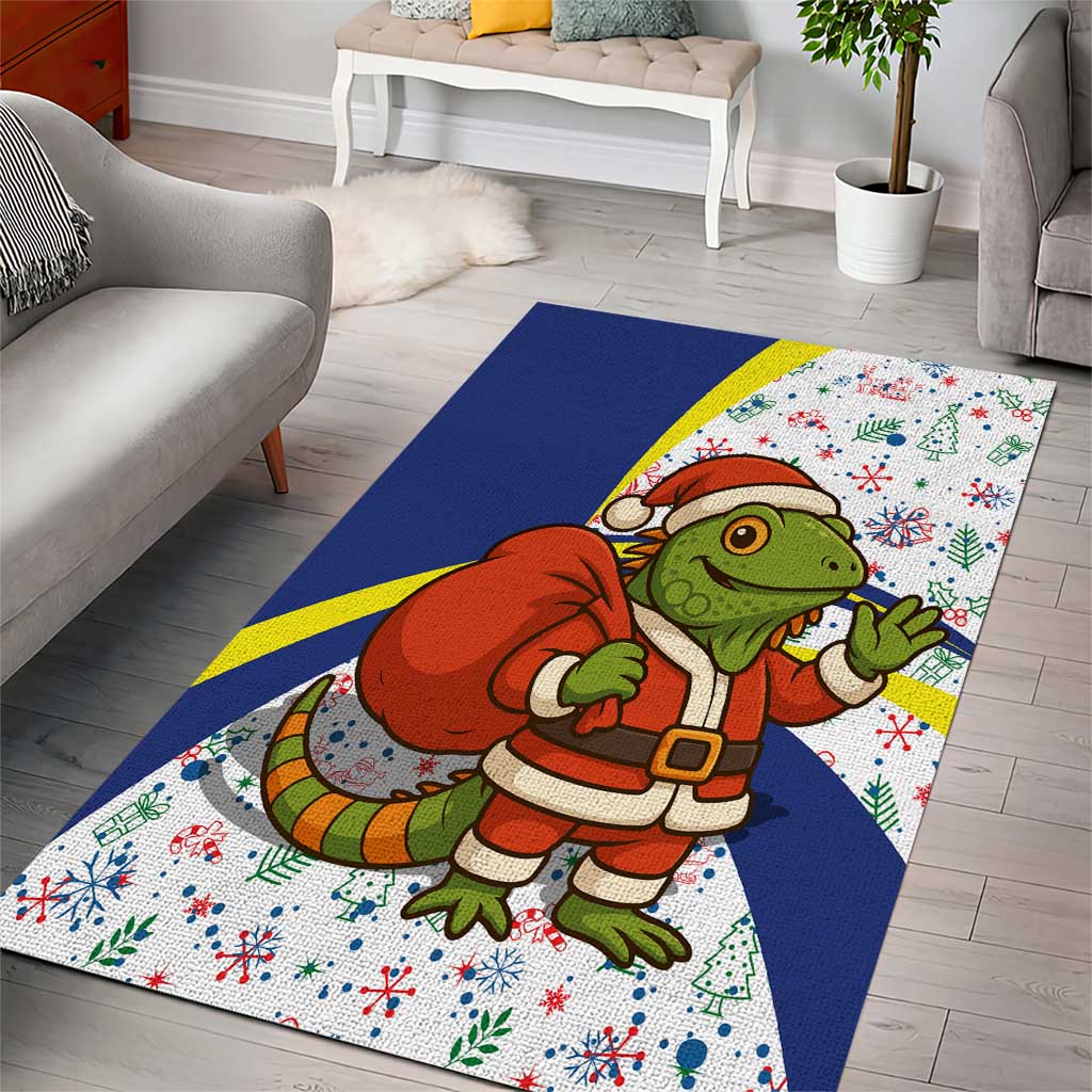 Curacao Christmas Area Rug with Santa Lizard Crown Gifts Snowflakes and Holiday Icons Design - Wonder Print Shop