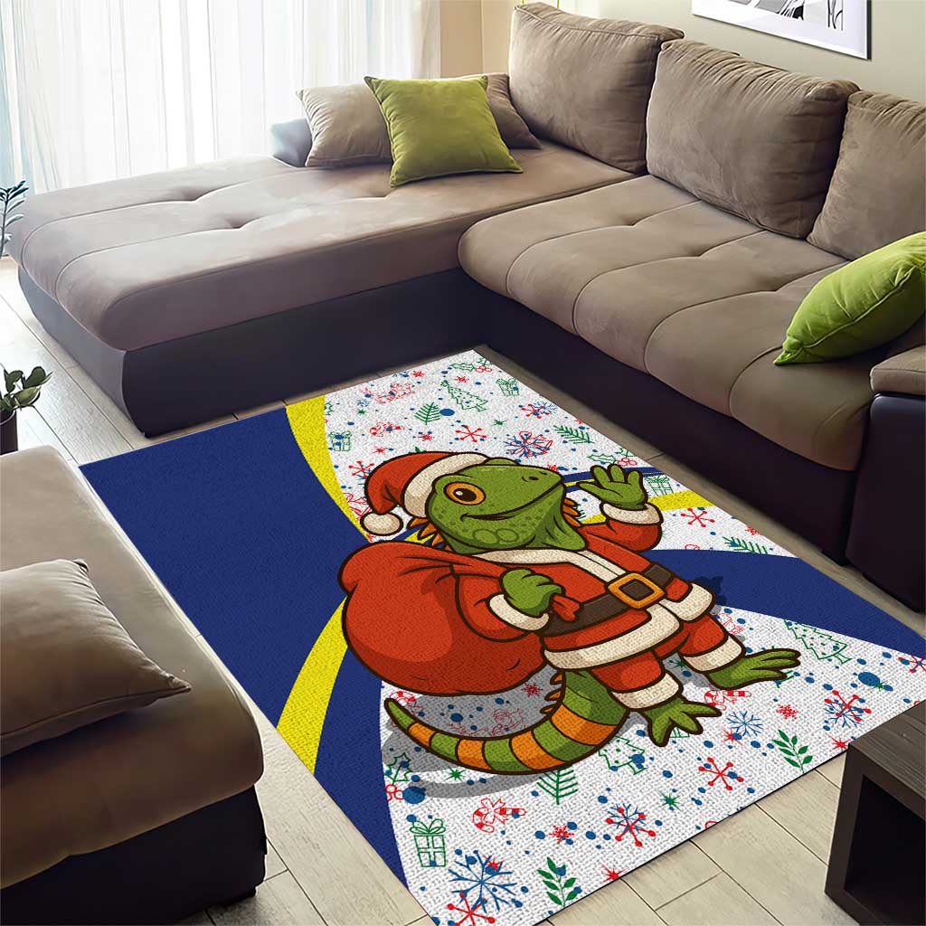 Curacao Christmas Area Rug with Santa Lizard Crown Gifts Snowflakes and Holiday Icons Design - Wonder Print Shop
