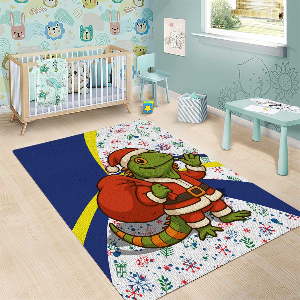 Curacao Christmas Area Rug with Santa Lizard Crown Gifts Snowflakes and Holiday Icons Design - Wonder Print Shop