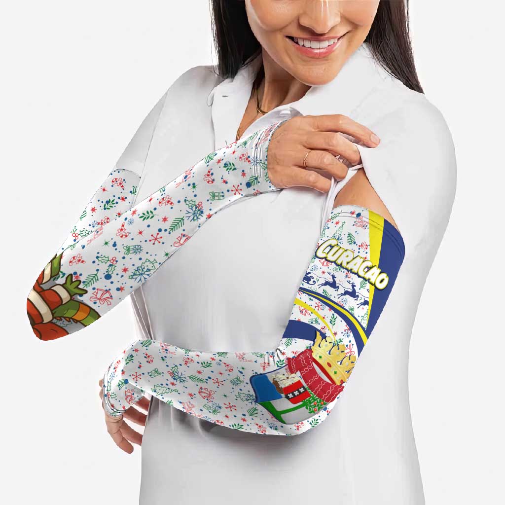 Curacao Christmas Arm Sleeves with Santa Lizard Crown Gifts Snowflakes and Holiday Icons Design - Wonder Print Shop
