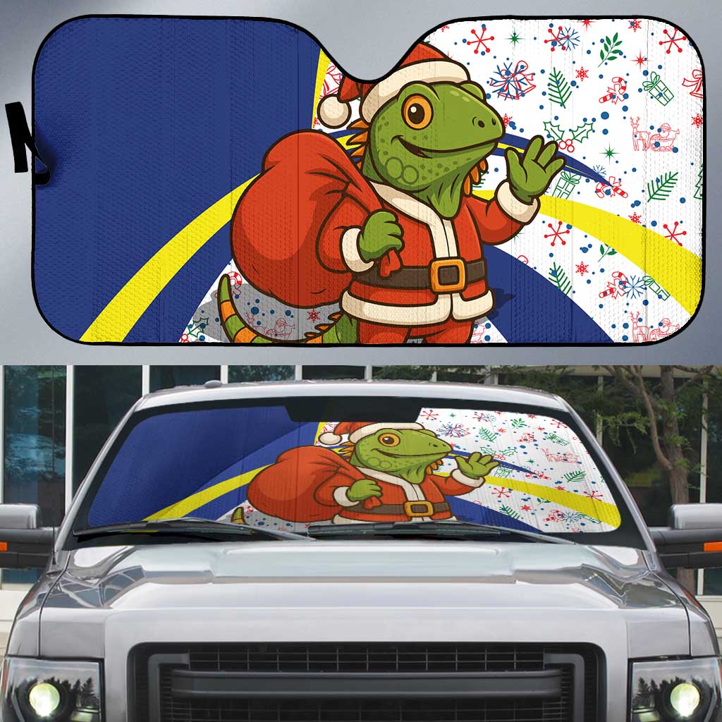 Curacao Christmas Auto Sun Shade with Santa Lizard Crown Gifts Snowflakes and Holiday Icons Design - Wonder Print Shop