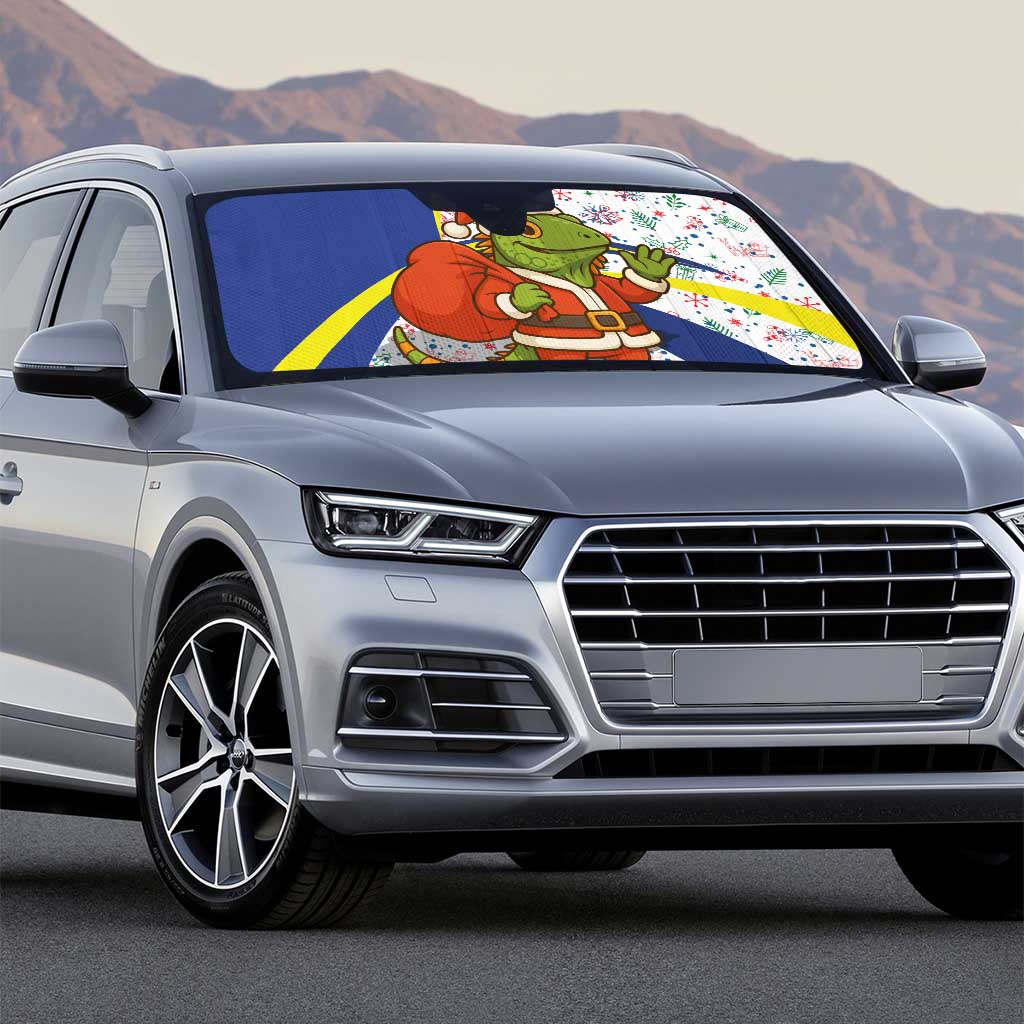 Curacao Christmas Auto Sun Shade with Santa Lizard Crown Gifts Snowflakes and Holiday Icons Design - Wonder Print Shop