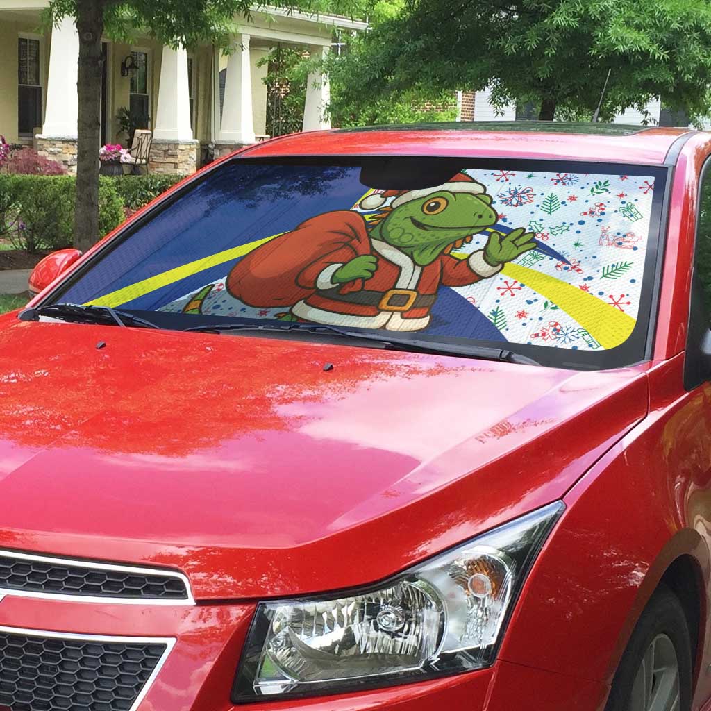 Curacao Christmas Auto Sun Shade with Santa Lizard Crown Gifts Snowflakes and Holiday Icons Design - Wonder Print Shop