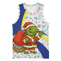 Curacao Christmas Basketball Jersey with Santa Lizard Crown Gifts Snowflakes and Holiday Icons Design - Wonder Print Shop