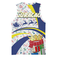 Curacao Christmas Basketball Jersey with Santa Lizard Crown Gifts Snowflakes and Holiday Icons Design - Wonder Print Shop