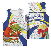 Curacao Christmas Basketball Jersey with Santa Lizard Crown Gifts Snowflakes and Holiday Icons Design - Wonder Print Shop
