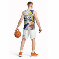 Curacao Christmas Basketball Jersey with Santa Lizard Crown Gifts Snowflakes and Holiday Icons Design - Wonder Print Shop
