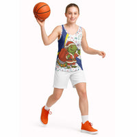 Curacao Christmas Basketball Jersey with Santa Lizard Crown Gifts Snowflakes and Holiday Icons Design - Wonder Print Shop