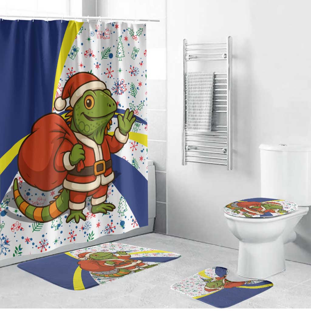 Curacao Christmas Bathroom Set with Santa Lizard Crown Gifts Snowflakes and Holiday Icons Design - Wonder Print Shop