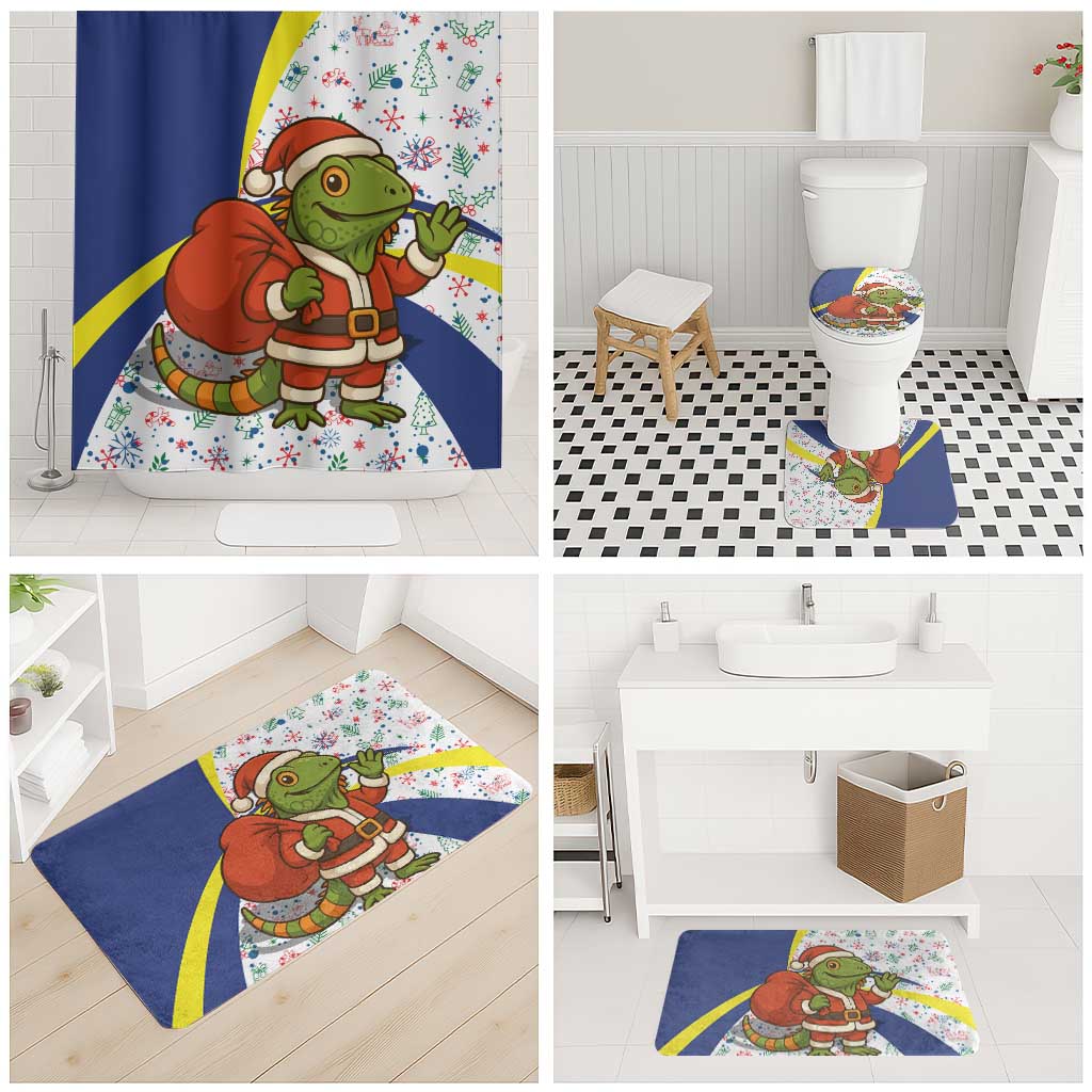 Curacao Christmas Bathroom Set with Santa Lizard Crown Gifts Snowflakes and Holiday Icons Design - Wonder Print Shop