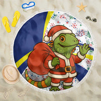 Curacao Christmas Beach Blanket with Santa Lizard Crown Gifts Snowflakes and Holiday Icons Design - Wonder Print Shop