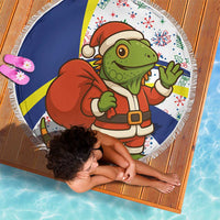Curacao Christmas Beach Blanket with Santa Lizard Crown Gifts Snowflakes and Holiday Icons Design - Wonder Print Shop