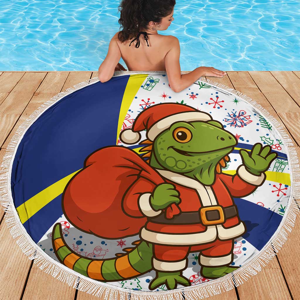 Curacao Christmas Beach Blanket with Santa Lizard Crown Gifts Snowflakes and Holiday Icons Design - Wonder Print Shop