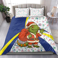 Curacao Christmas Bedding Set with Santa Lizard Crown Gifts Snowflakes and Holiday Icons Design - Wonder Print Shop