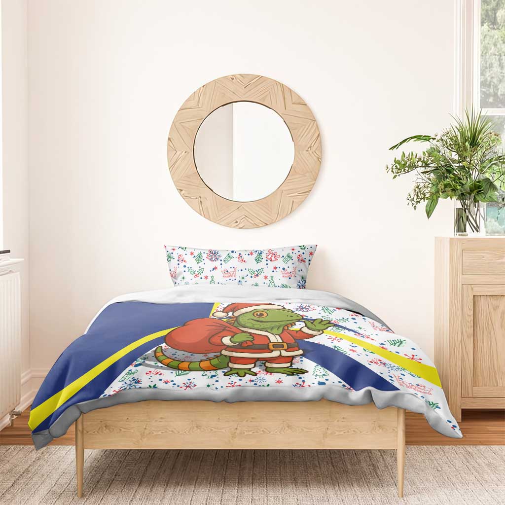 Curacao Christmas Bedding Set with Santa Lizard Crown Gifts Snowflakes and Holiday Icons Design - Wonder Print Shop