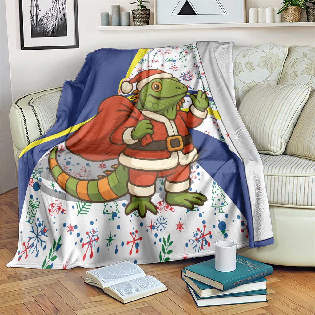 Curacao Christmas Blanket with Santa Lizard Crown Gifts Snowflakes and Holiday Icons Design - Wonder Print Shop