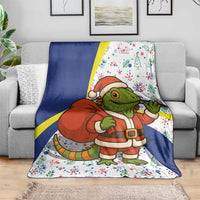 Curacao Christmas Blanket with Santa Lizard Crown Gifts Snowflakes and Holiday Icons Design - Wonder Print Shop