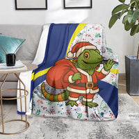 Curacao Christmas Blanket with Santa Lizard Crown Gifts Snowflakes and Holiday Icons Design - Wonder Print Shop
