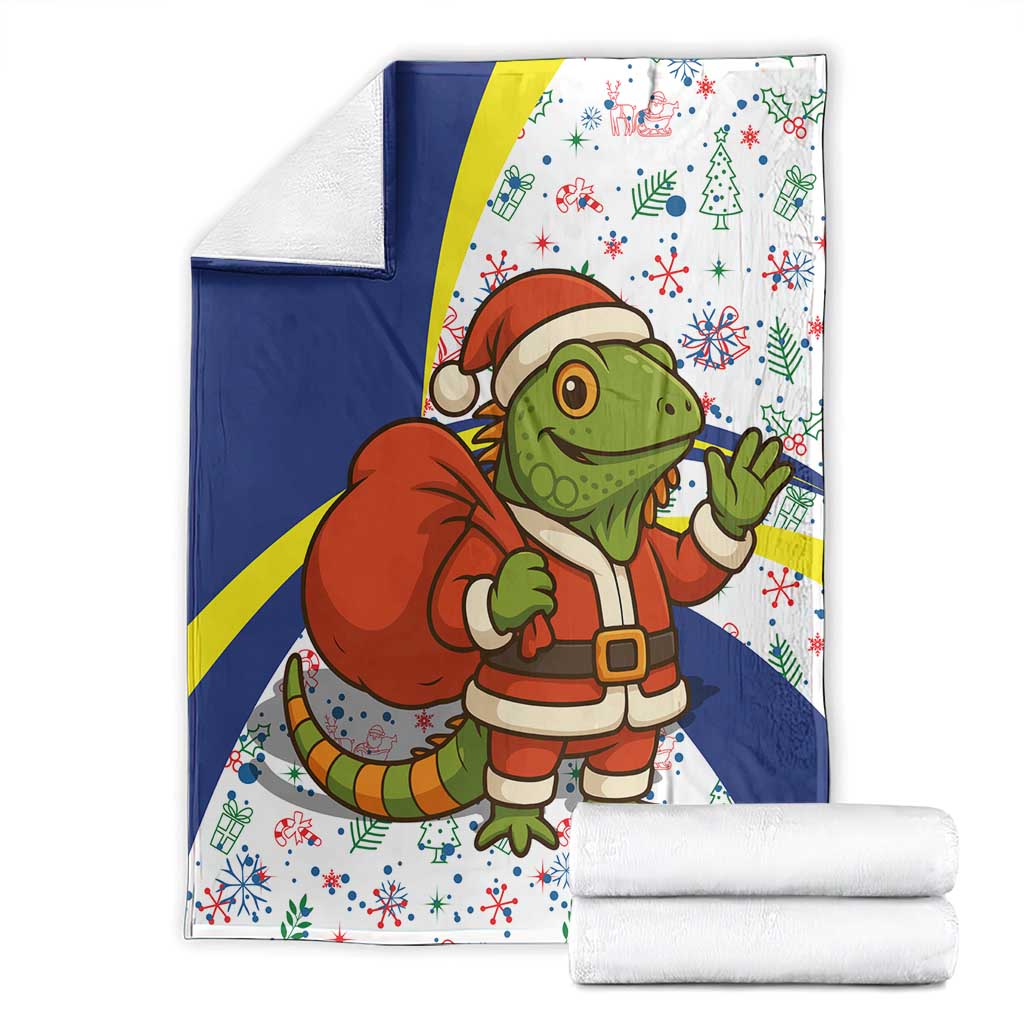 Curacao Christmas Blanket with Santa Lizard Crown Gifts Snowflakes and Holiday Icons Design - Wonder Print Shop
