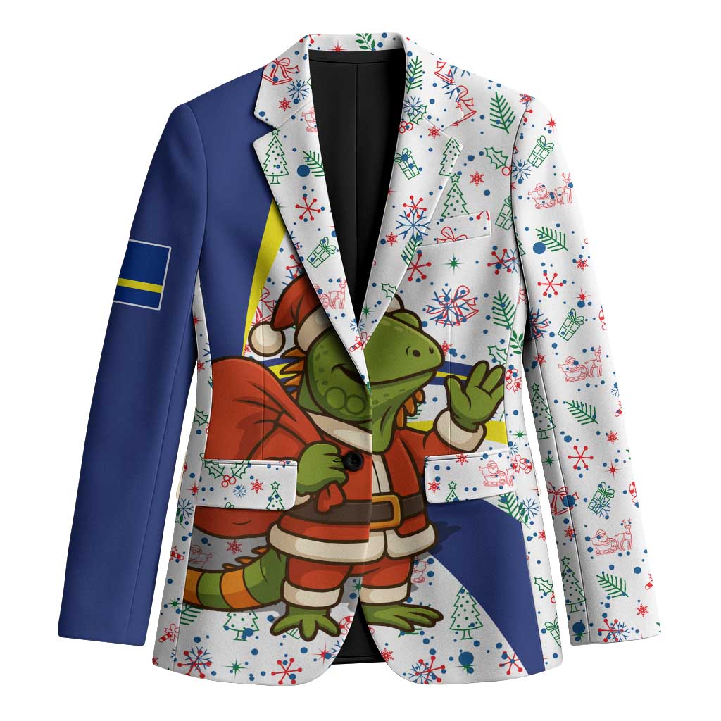 Curacao Christmas Blazer with Santa Lizard Crown Gifts Snowflakes and Holiday Icons Design - Wonder Print Shop