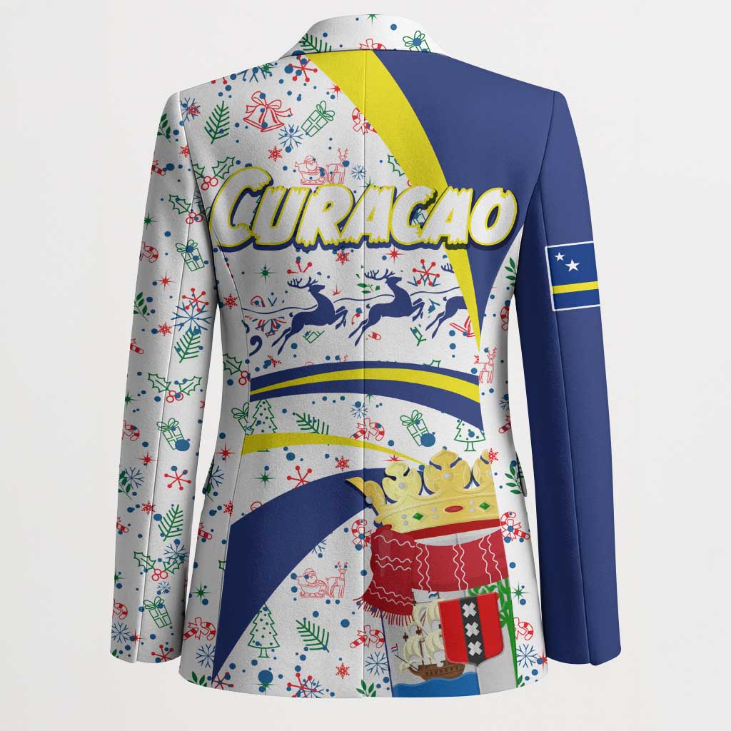 Curacao Christmas Blazer with Santa Lizard Crown Gifts Snowflakes and Holiday Icons Design - Wonder Print Shop