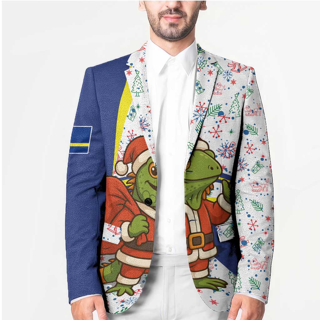 Curacao Christmas Blazer with Santa Lizard Crown Gifts Snowflakes and Holiday Icons Design - Wonder Print Shop