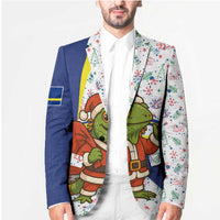 Curacao Christmas Blazer with Santa Lizard Crown Gifts Snowflakes and Holiday Icons Design - Wonder Print Shop