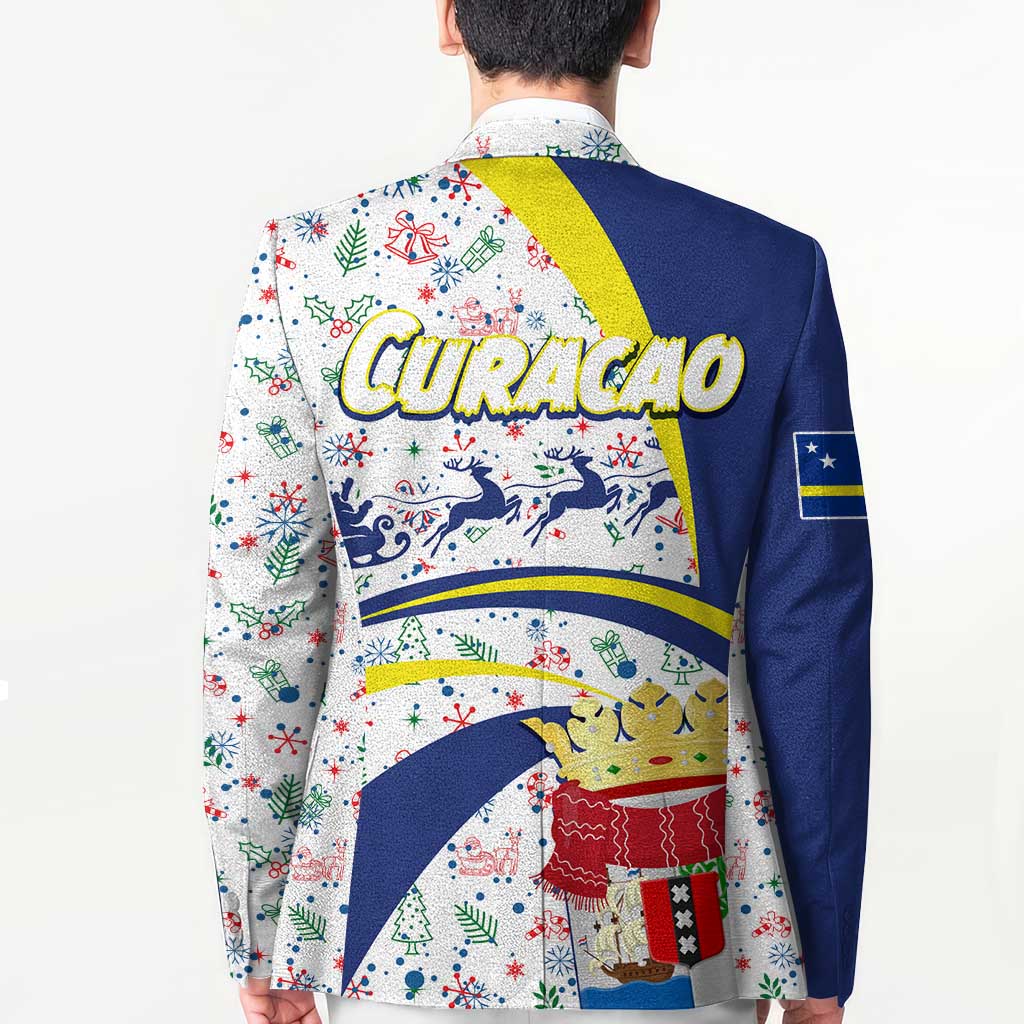 Curacao Christmas Blazer with Santa Lizard Crown Gifts Snowflakes and Holiday Icons Design - Wonder Print Shop