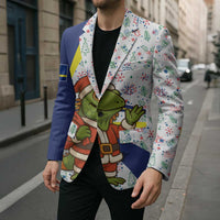Curacao Christmas Blazer with Santa Lizard Crown Gifts Snowflakes and Holiday Icons Design - Wonder Print Shop