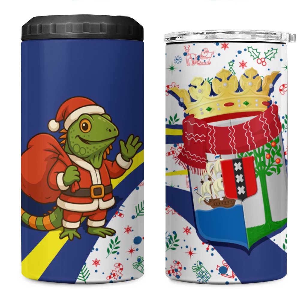 Curacao Christmas 4 in 1 Can Cooler Tumbler with Santa Lizard Crown Gifts Snowflakes and Holiday Icons Design - Wonder Print Shop