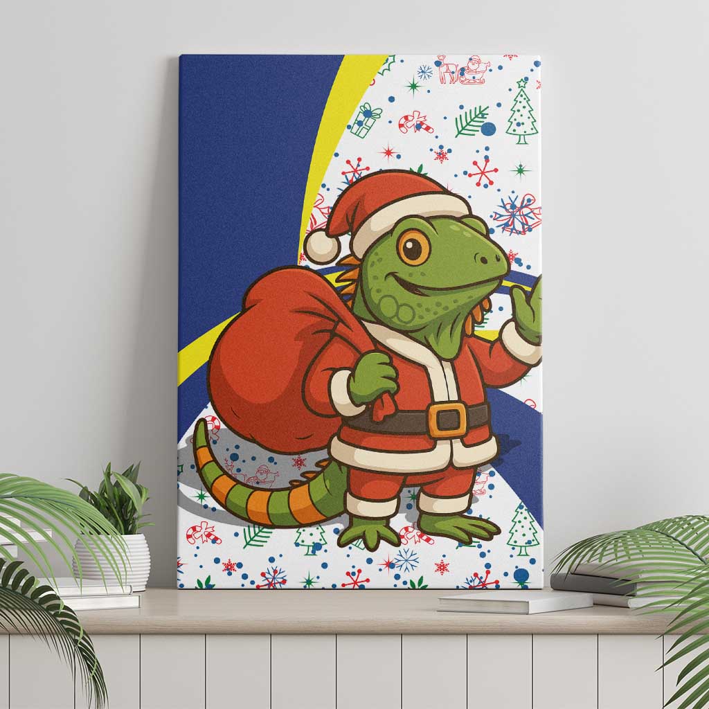 Curacao Christmas Canvas Wall Art with Santa Lizard Crown Gifts Snowflakes and Holiday Icons Design - Wonder Print Shop