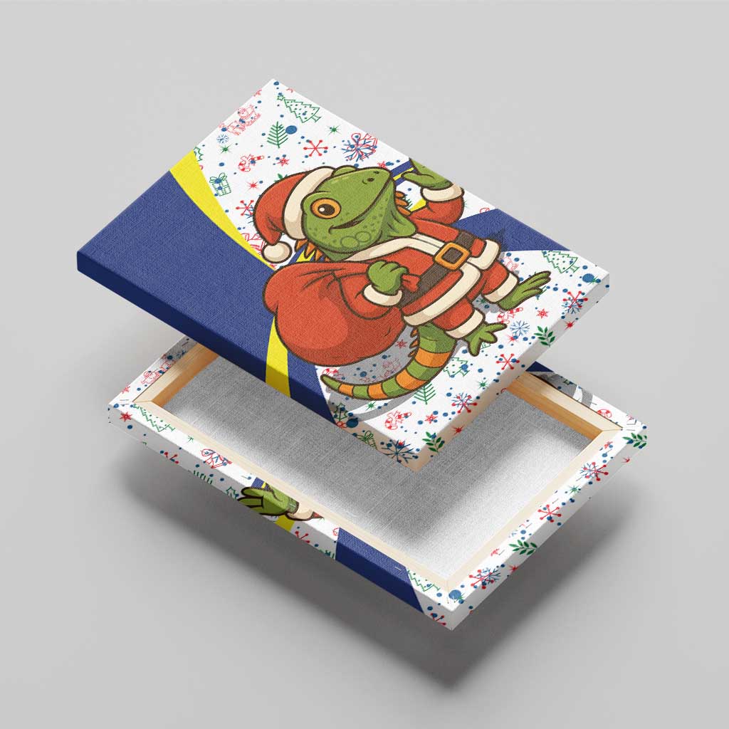 Curacao Christmas Canvas Wall Art with Santa Lizard Crown Gifts Snowflakes and Holiday Icons Design - Wonder Print Shop